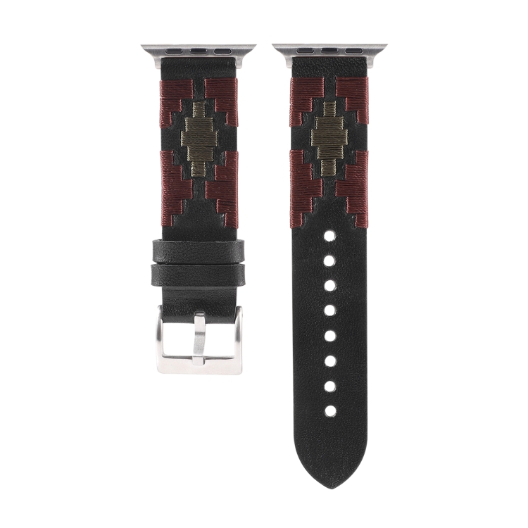 Woven Contrast Leather Watch Band For Apple Watch Series 9&8&7 41mm / SE 3&SE 2&6&SE&5&4 40mm / 3&2&1 38mm(Black)