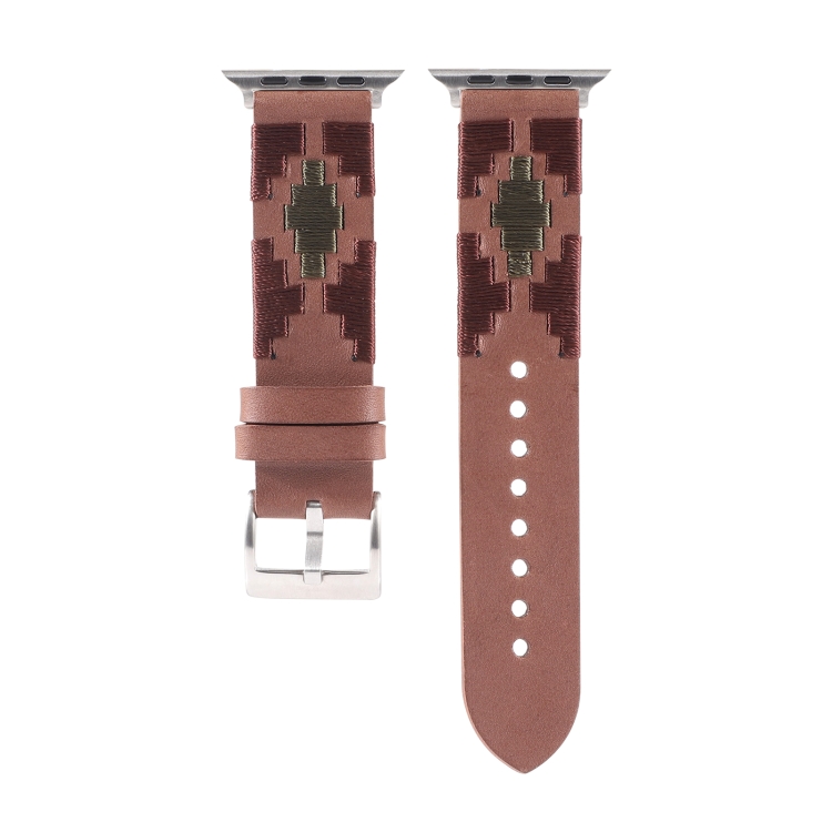 Woven Contrast Leather Watch Band For Apple Watch Ultra 49mm&Watch Ultra 2 49mm / Series 9&8&7 45mm / SE 3&SE 2&6&SE&5&4 44mm / 3&2&1 42mm(Dark Brown)