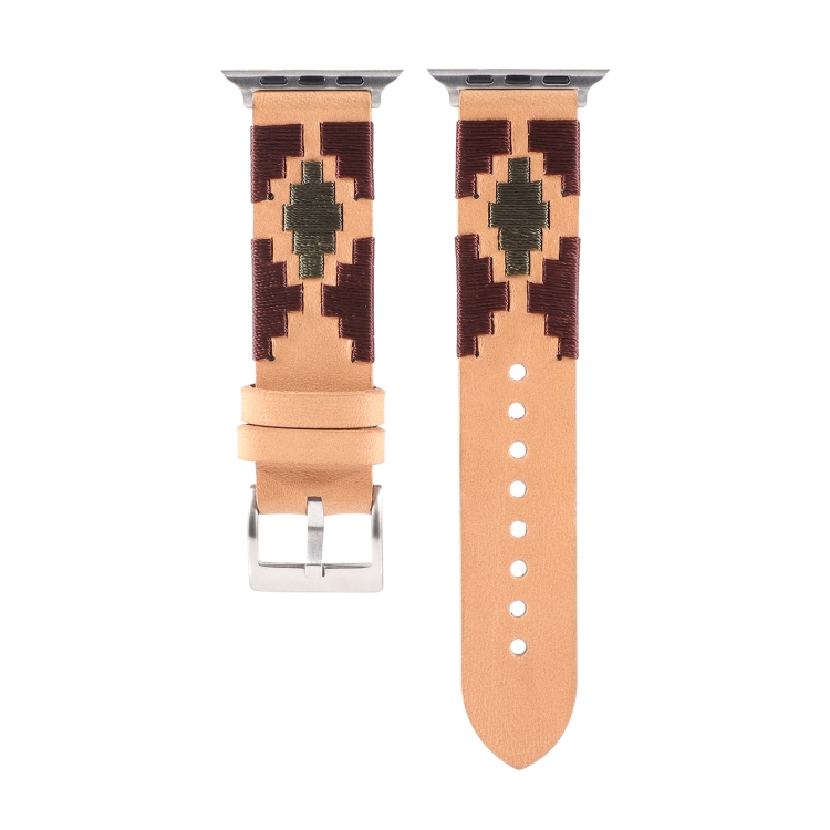 Woven Contrast Leather Watch Band For Apple Watch Ultra 49mm&Watch Ultra 2 49mm / Series 9&8&7 45mm / SE 3&SE 2&6&SE&5&4 44mm / 3&2&1 42mm(Light Brown)