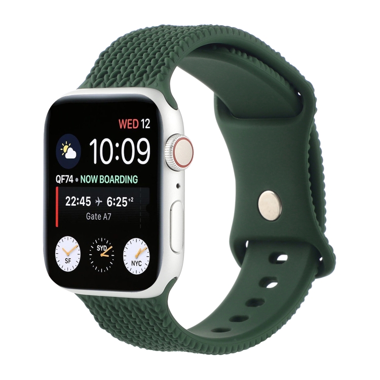 Woven Pattern Figure 8 Buckle Silicone Strap Watch Band For Apple Watch Series 9&8&7 41mm / SE 3&SE 2&6&SE&5&4 40mm / 3&2&1 38mm(Dark Green)