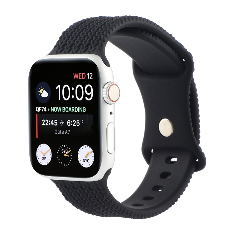Woven Pattern Figure 8 Buckle Silicone Strap Watch Band For Apple Watch Ultra 49mm&Watch Ultra 2 49mm / Series 9&8&7 45mm / SE 3&SE 2&6&SE&5&4 44mm / 3&2&1 42mm(Black)