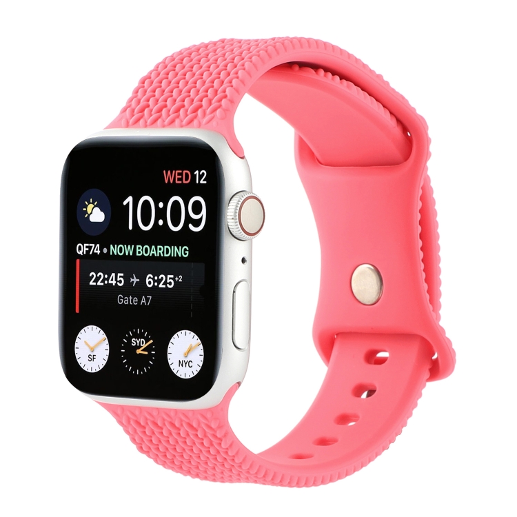 Woven Pattern Figure 8 Buckle Silicone Strap Watch Band For Apple Watch Ultra 49mm&Watch Ultra 2 49mm / Series 9&8&7 45mm / SE 3&SE 2&6&SE&5&4 44mm / 3&2&1 42mm(Rose Red)