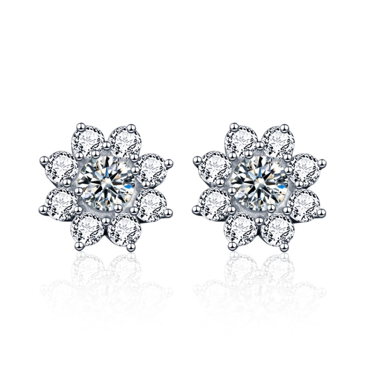 XEZ002 925 Silver Sun Flower Earrings Moissanite Diamond Personal Earrings(50 Points White Gold)