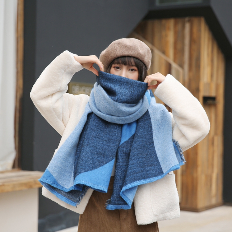 Y70 Geometric Color Matching Cashmere Thick Warmth Dual-Use Scarf Shawl(200 x 80cm)