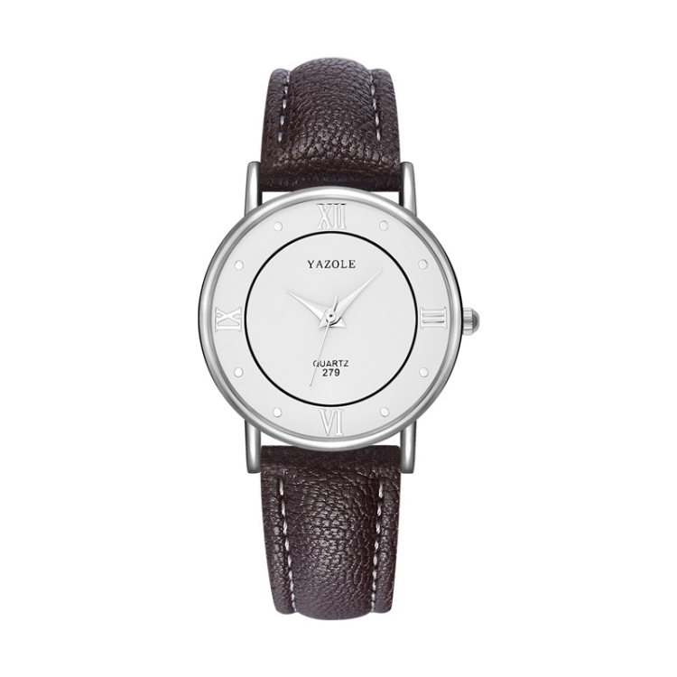 YAZOLE 279 Business Casual Analog Quartz Couple Watch(White Tray Brown Belt Small)