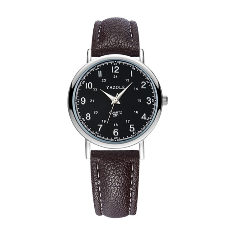 YAZOLE 281 Dual Digital Dial Simple Retro Business Couple Quartz Watch(Large Black Tray Brown Belt)