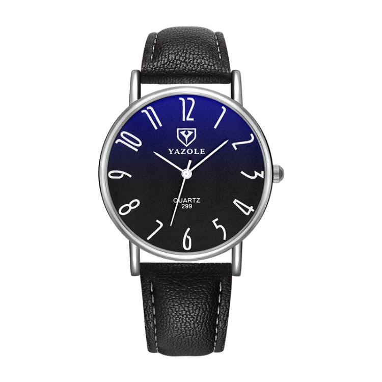 YAZOLE 299 Arabic Numerals Dial Couple Business Belt Watch(Large Black Tray Black Belt)
