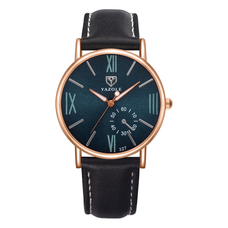 YAZOLE 327 Leather Strap Waterproof Luminous Ladies Watch(Navy Blue+Black)