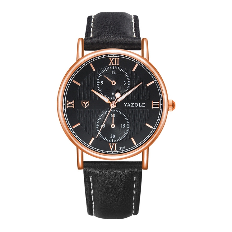 YAZOLE 355 Two-eyes Luminous Business Men Quartz Watch(Black Tray Black Belt)