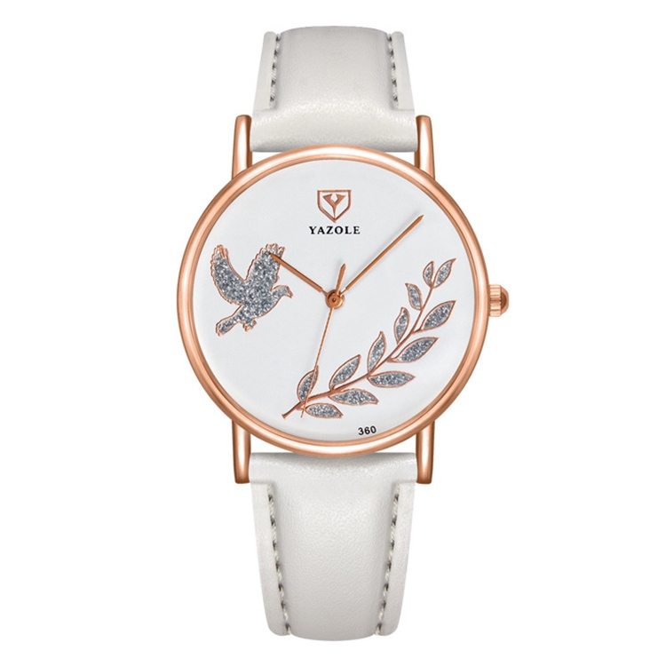 YAZOLE 360 Leather Band Dove of Peace Diamond Lady Watch(White+White)