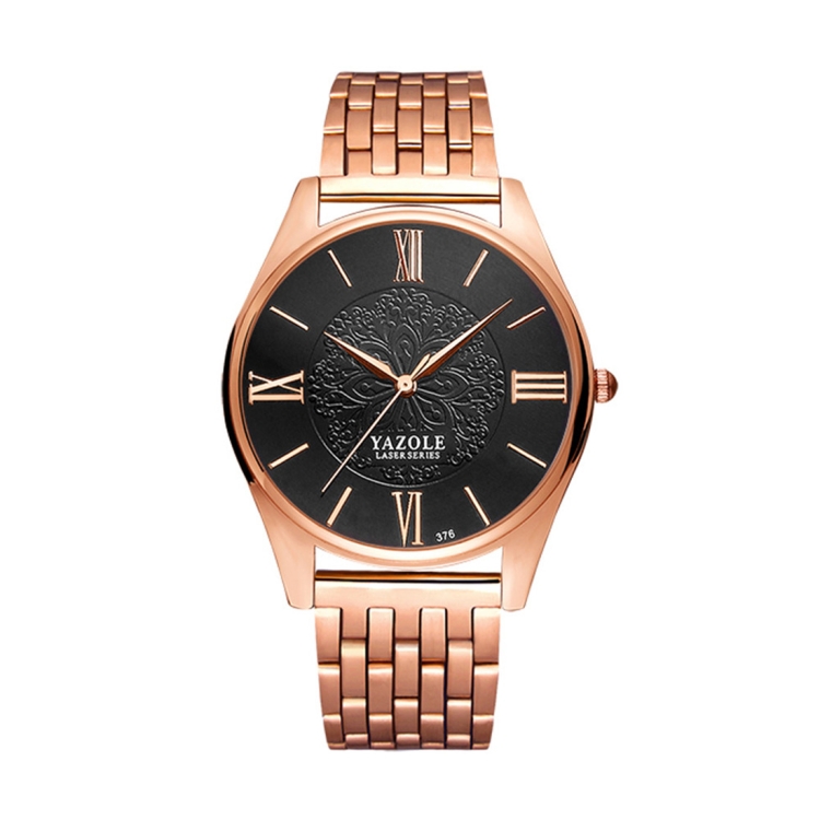 YAZOLE 376 Men Fashion Business Steel Strap Band Quartz Wrist Watch (Black)