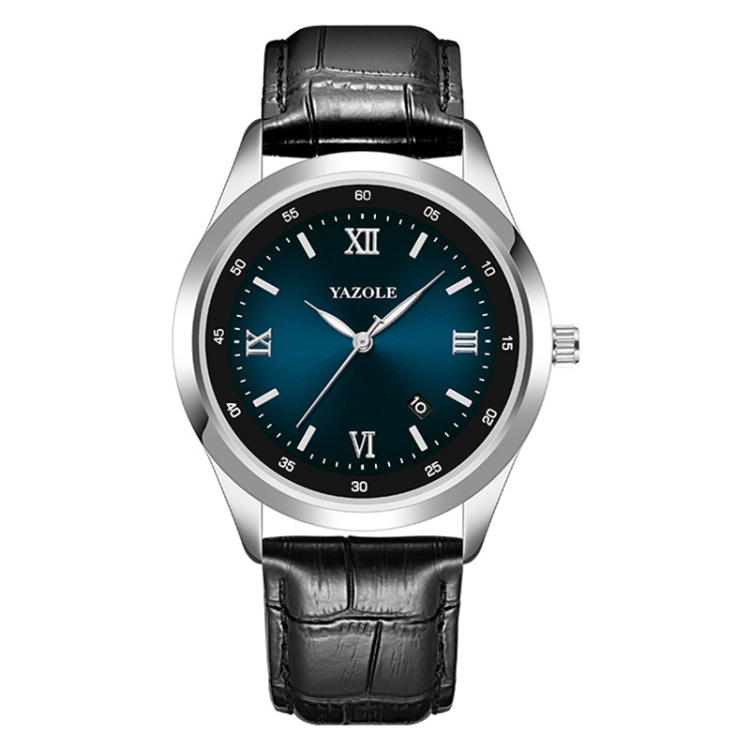 YAZOLE 552 Luminous Pointer Calendar Waterproof Quartz Watch(Roman+Blue+Black)
