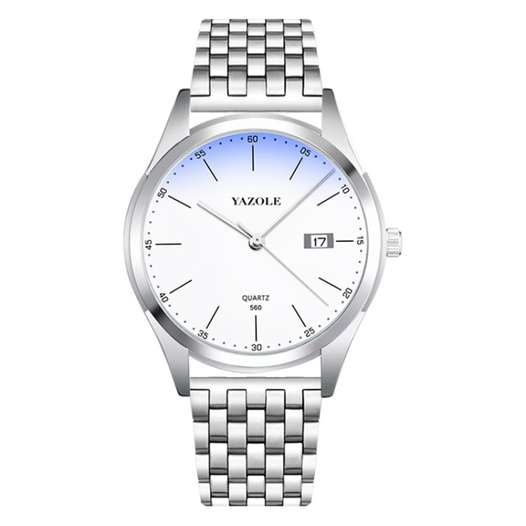 YAZOLE 560 Stainless Steel Band Quartz Movement Waterproof Men Watch(White Dial)