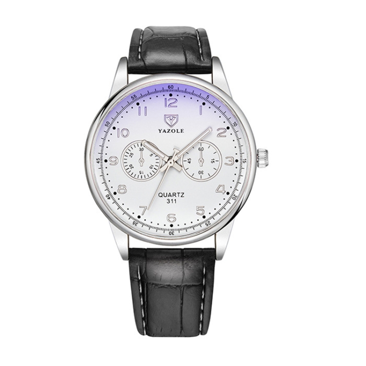 YAZOLE Men Business Quartz Watch(311 White Tray Black Belt)