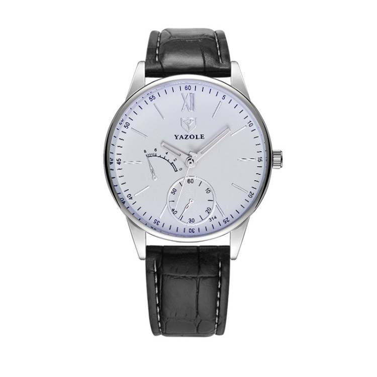 YAZOLE Men Business Quartz Watch(314 White Tray Black Belt)
