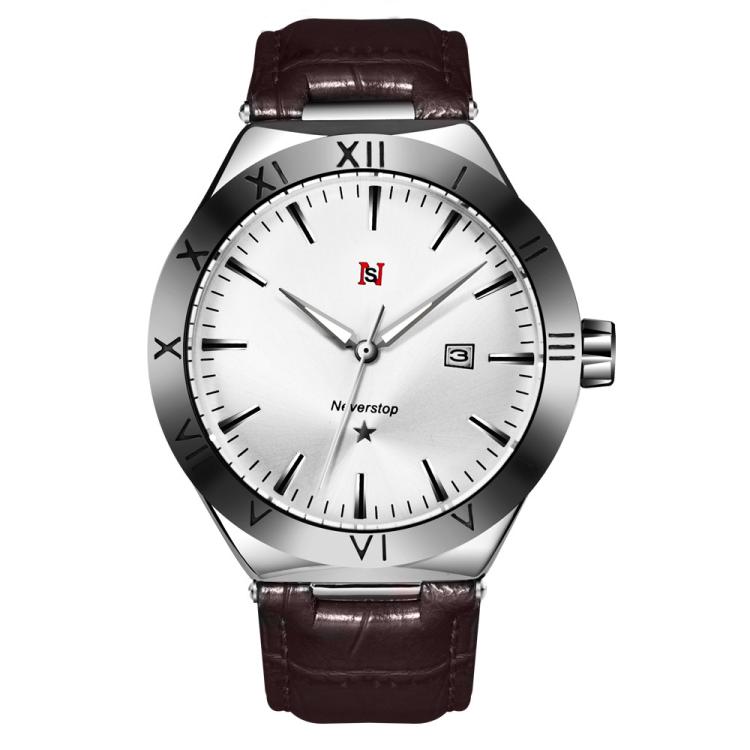 YAZOLE N953 Simple Business Men Watch Luminous Calendar Student Watch(White Brown)
