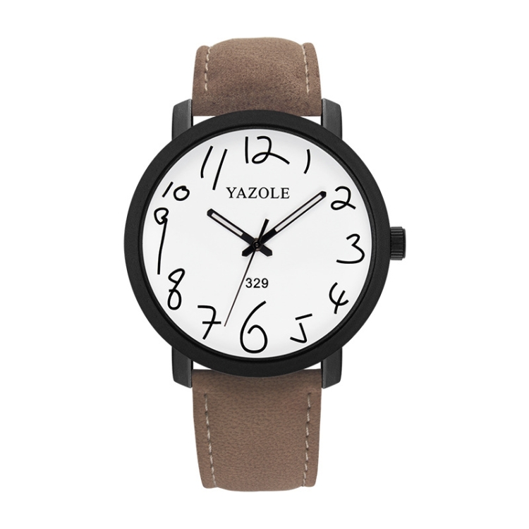 YAZOLE Personality Arabic Numeral Dial Student Watch Quartz Children Watch(329 White Tray Brown Belt)