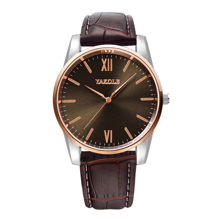 YAZOLE Simple Digital Two-color Dial Quartz Men Watch(541 Brown Tray Brown Belt)