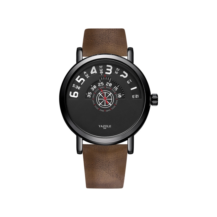 YAZOLE Turntable Men Quartz Watch(519 Black Tray Brown Belt)