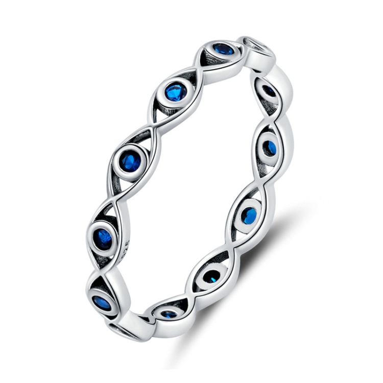 Zircon Lucky Eye Sterling Silver S925 Ring, Size: No.7(Oxidized Silver)