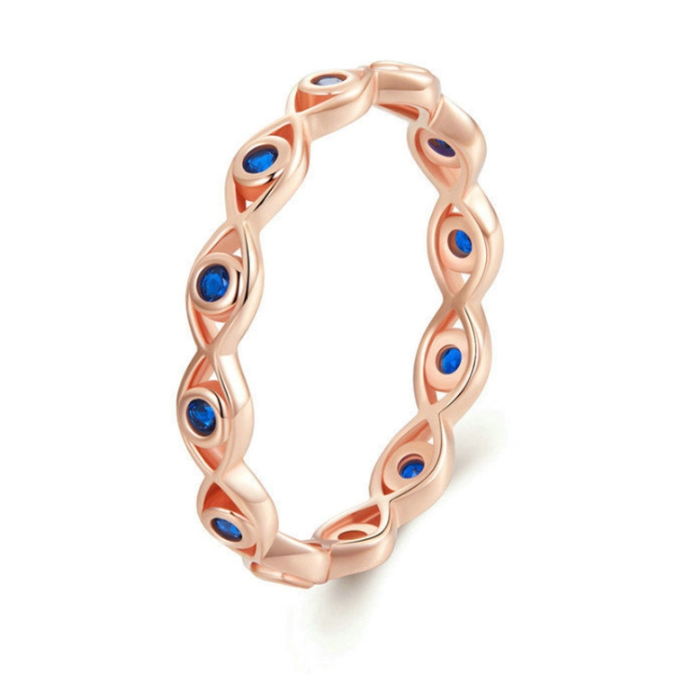Zircon Lucky Eye Sterling Silver S925 Ring, Size: No.7(Rose Gold Plated)