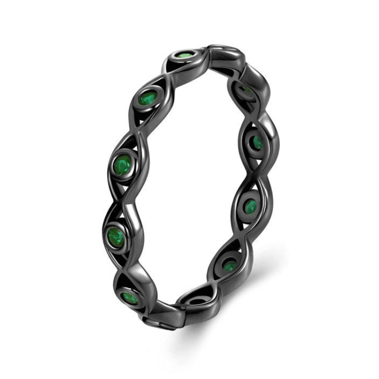Zircon Lucky Eye Sterling Silver S925 Ring, Size: No.9(Black Gold Plated)