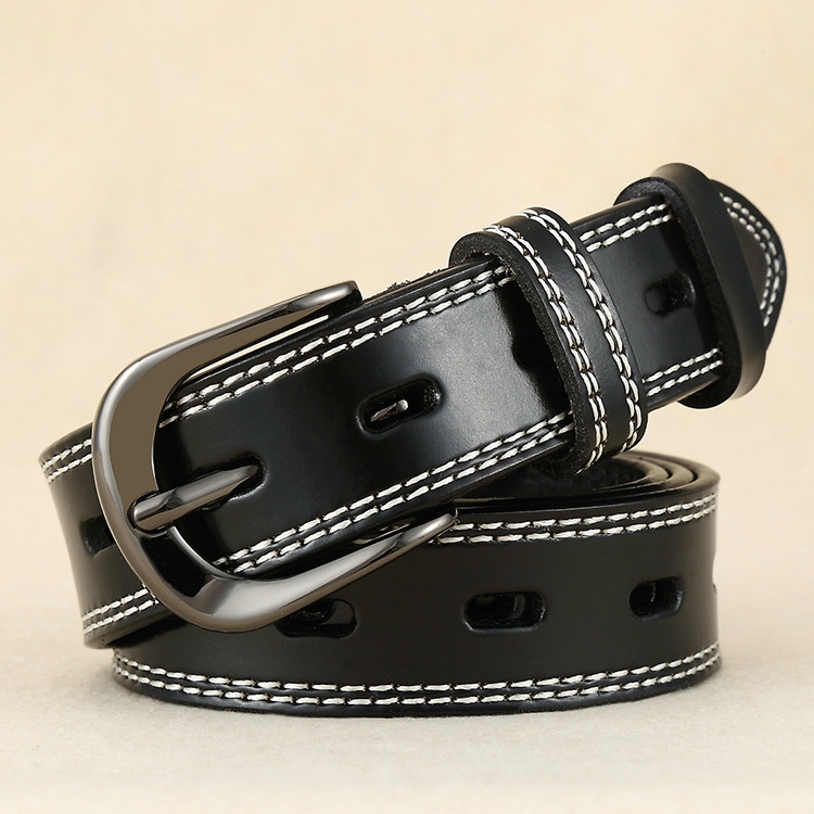 ZK--049 Double-stitched Hollow Pin Buckle Belt, Length: 105cm(Black)