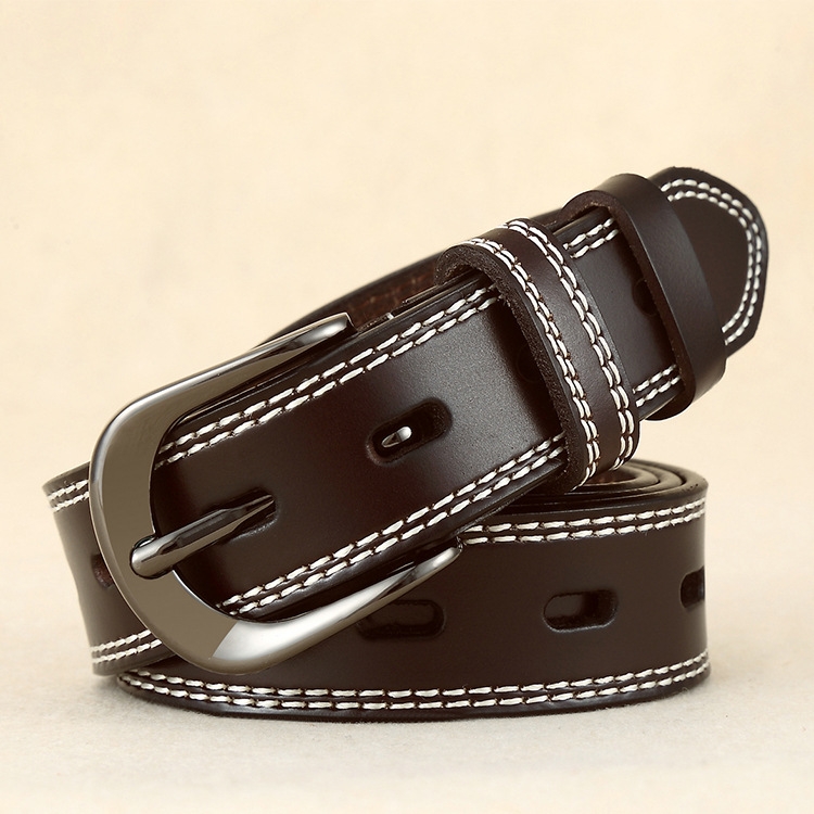 ZK--049 Double-stitched Hollow Pin Buckle Belt, Length: 105cm(Coffee)