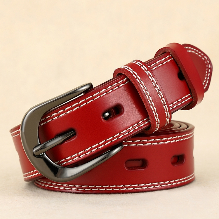 ZK--049 Double-stitched Hollow Pin Buckle Belt, Length: 110cm(Red)