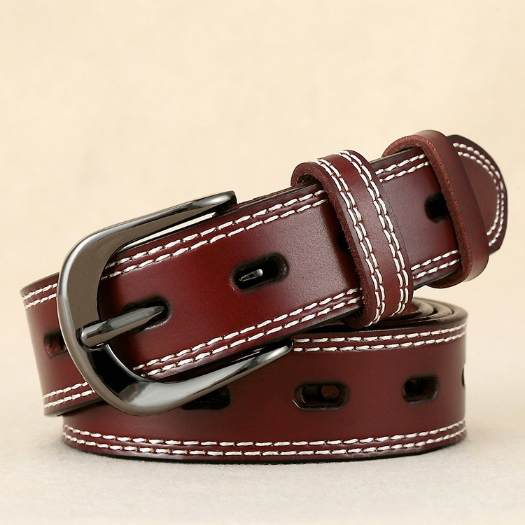 ZK--049 Double-stitched Hollow Pin Buckle Belt, Length: 115cm(Red Brown)