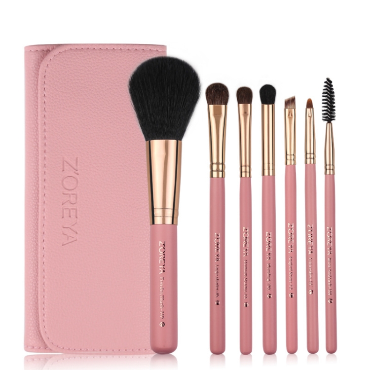 ZOREYA 7-In-1 Makeup Brush Set Brush Blush Brush Foundation Brush With Makeup Brush Bag(Old Pink)